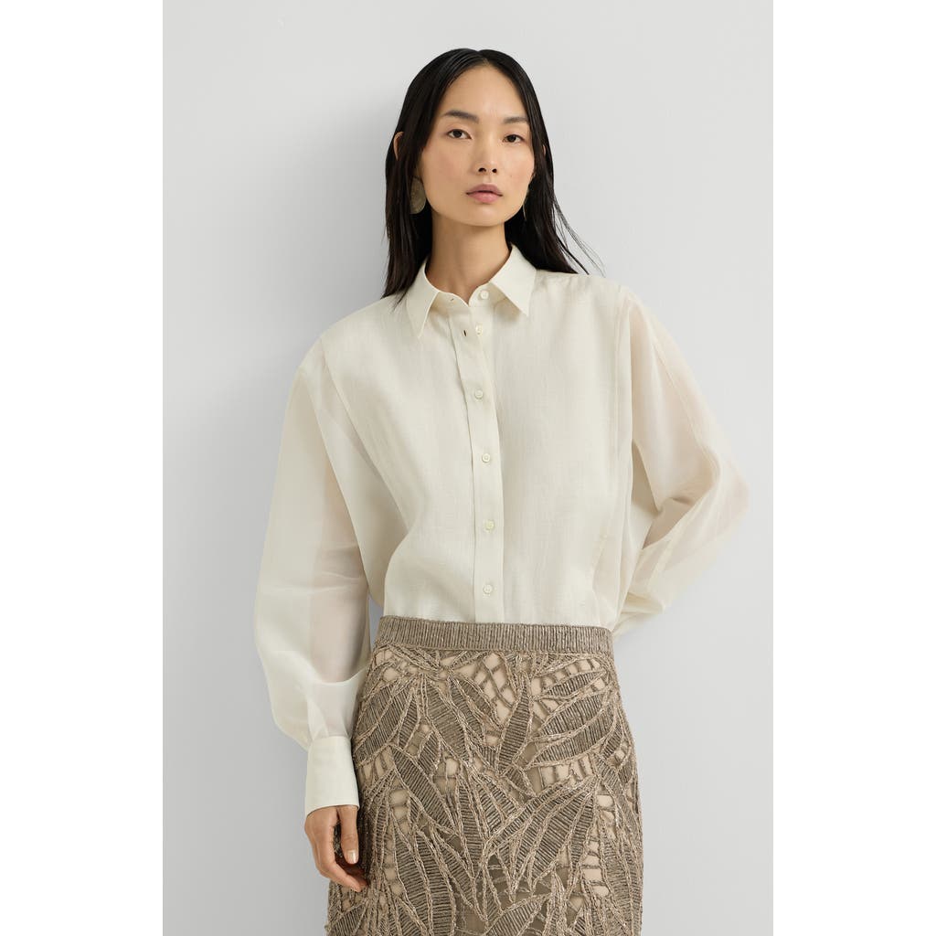 Brunello Cucinelli Linen and cotton organza shirt in Milk at Nordstrom, Size X-Large