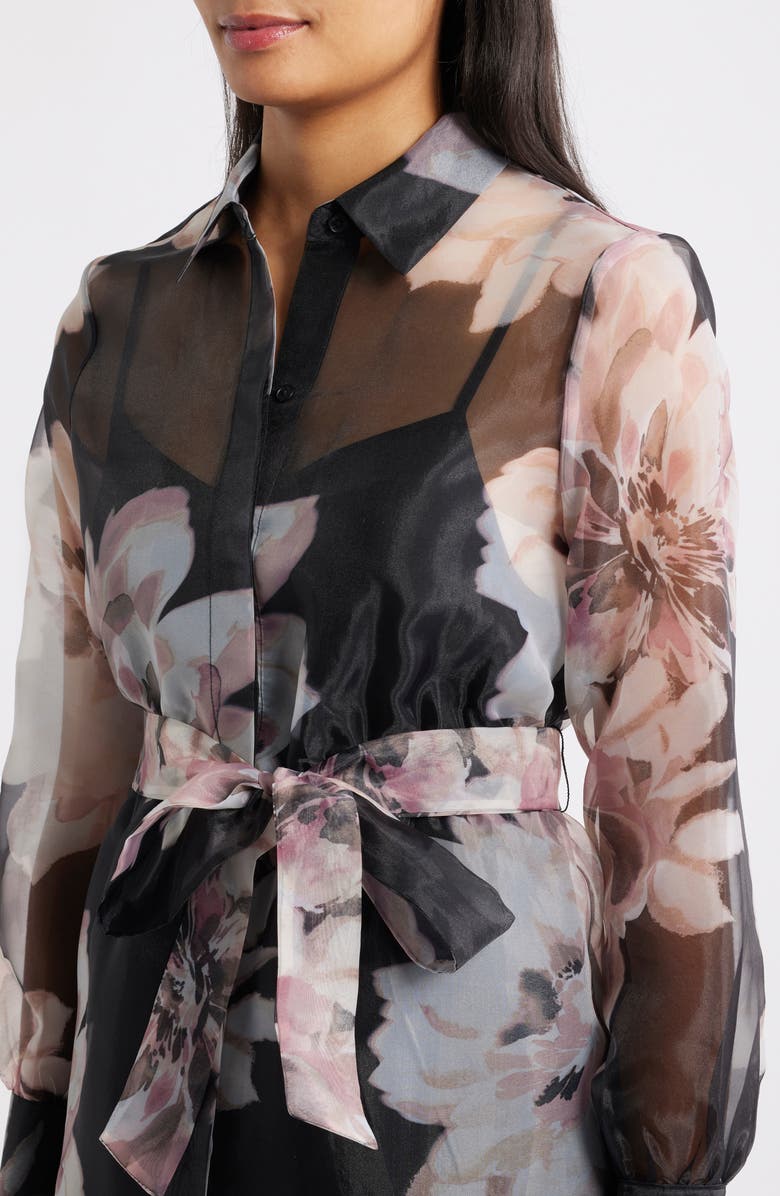 Anne Klein Floral Print Long Sleeve Organza Midi Shirtdress, Alternate, color, 
