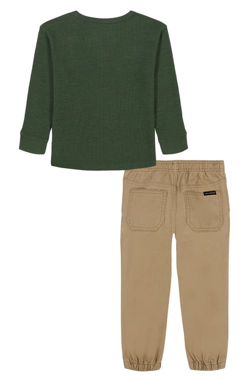 Lucky Brand Kids' Long Sleeve Thermal Henley & Pants Set In Green