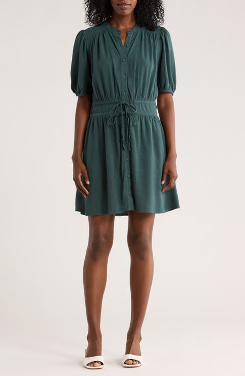 Puff Sleeve Button-Up Minidress