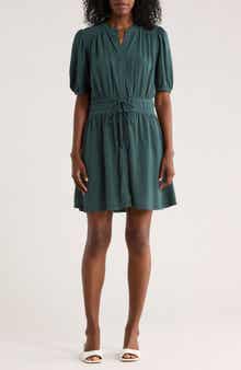 Lovestitch Puff Sleeve Button-Up Minidress