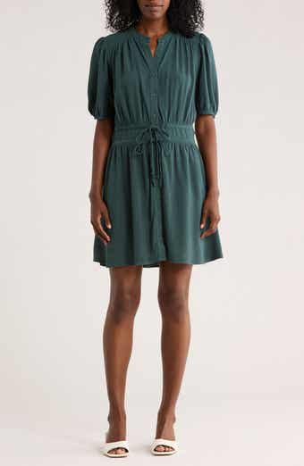 Lovestitch Puff Sleeve Button-Up Minidress
