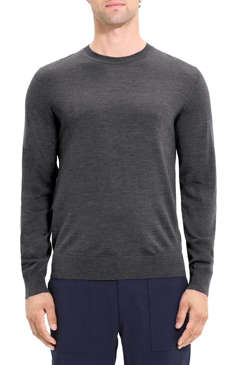 Theory Regal Wool Crewneck Sweater, Main, color, Dark Grey Melange