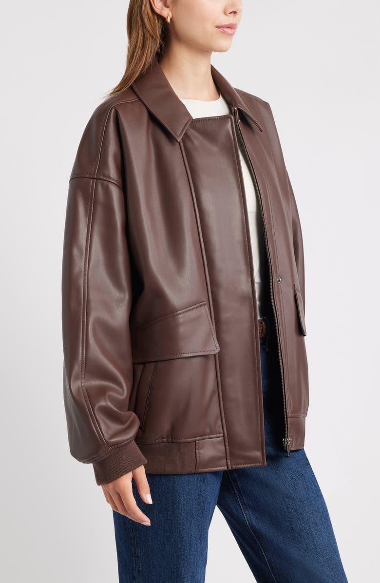 Open Edit Oversize Faux Leather Jacket, Alternate, color, Brown Seal