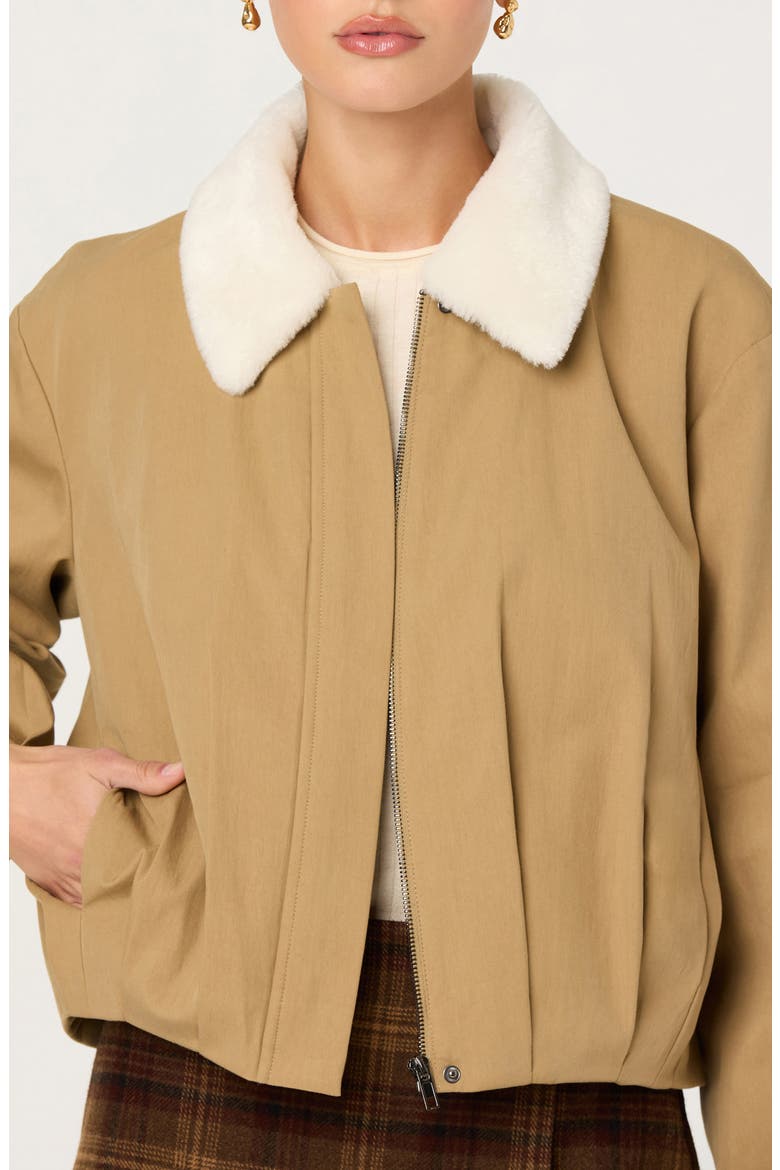 Raevin Faux Fur Collared Jacket, Alternate, color, KHAKI