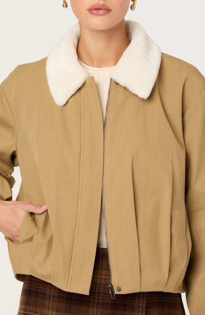 ASTR the Label Raevin Faux Fur Collared Jacket, Alternate, color, Khaki