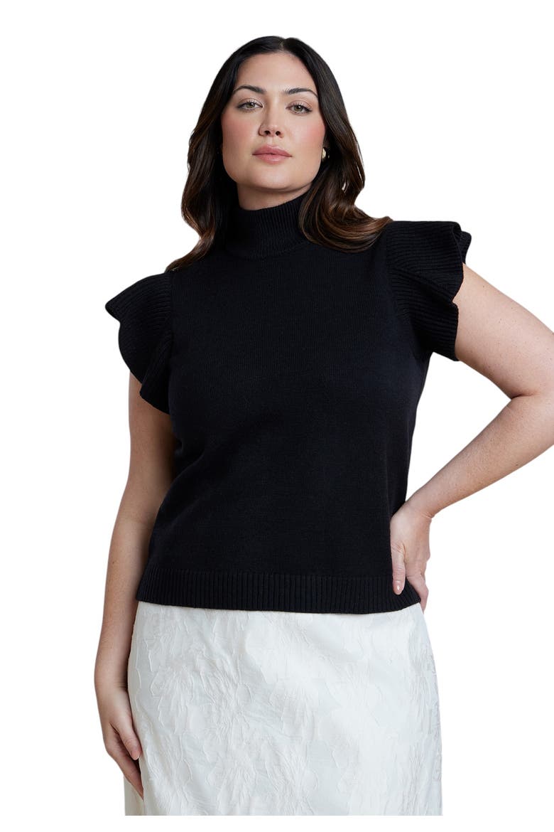 Ruffle Sleeve Sweater, Main, color, BLACK ONYX