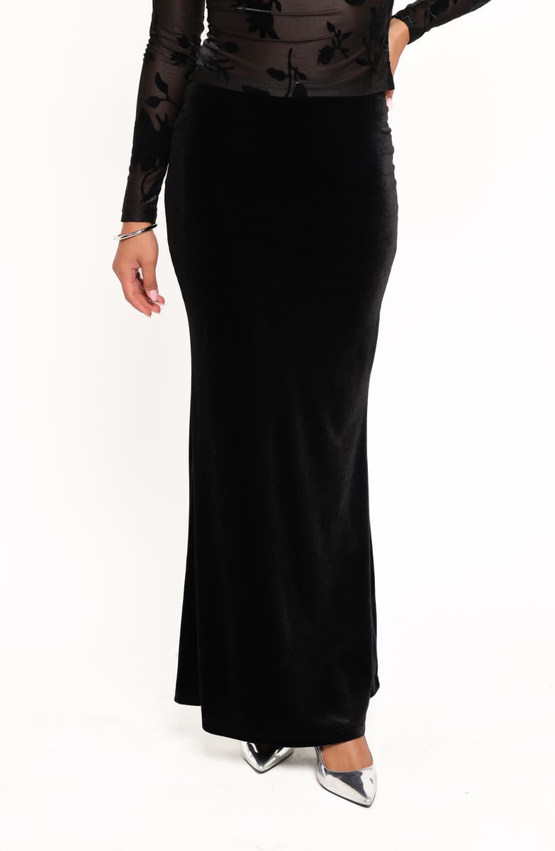 Petal & Pup Velman Velvet Maxi Skirt, Main, color, Black