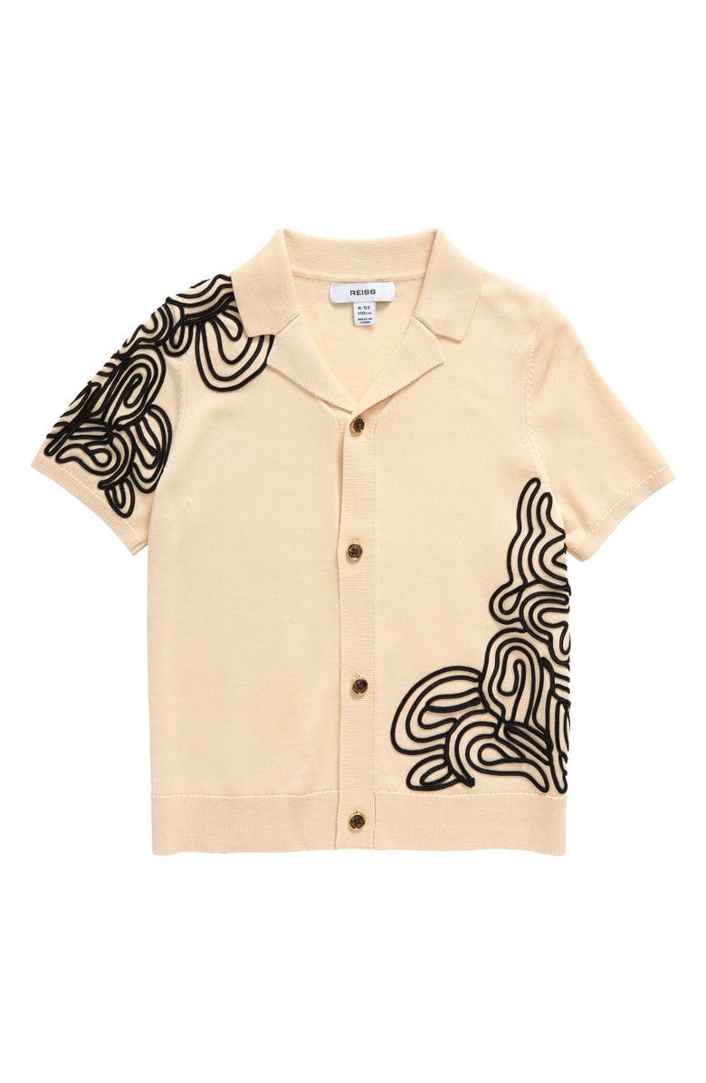 Reiss Kids' Romance Jr. & Sr. Embroidered Camp Shirt Sweater, Main, color,