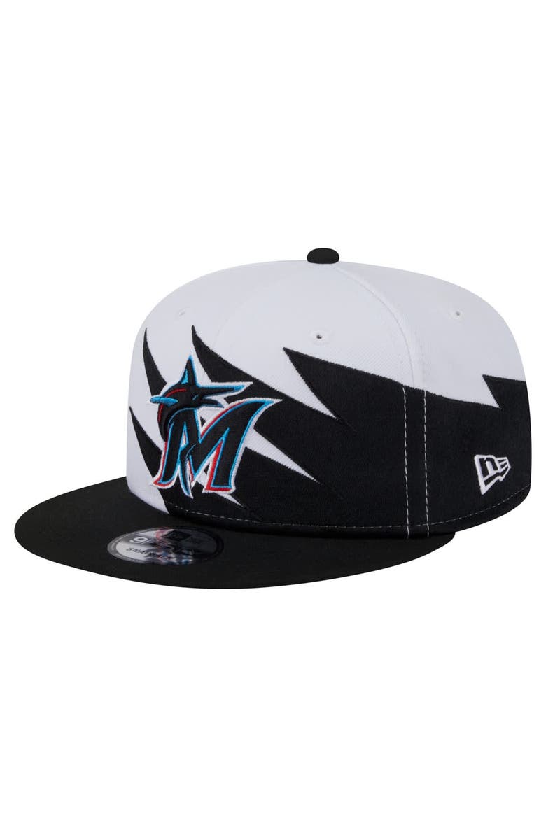 New Era Men's New Era Black/White Miami Marlins Jagged 9FIFTY Snapback Hat, Main, color, Black