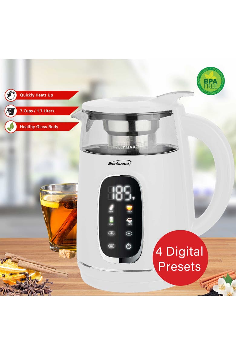 1.7L 1100W 360 Cordless Digital Glass Electric Kettle, Alternate, color, Black