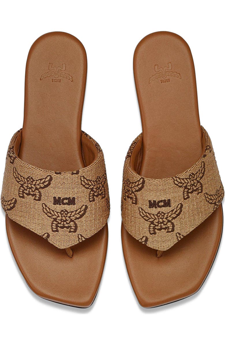 MCM Flat Sandals in Lauretos Raffia Jacquard, Alternate, color,