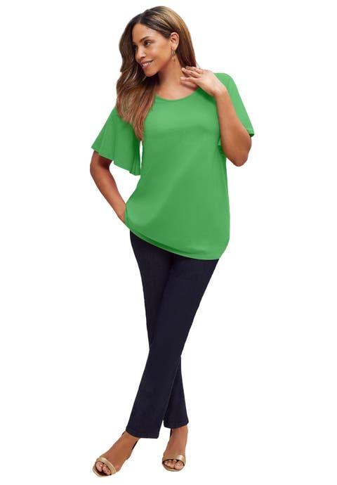 Stretch Knit Flutter Sleeve Tunic (Plus)