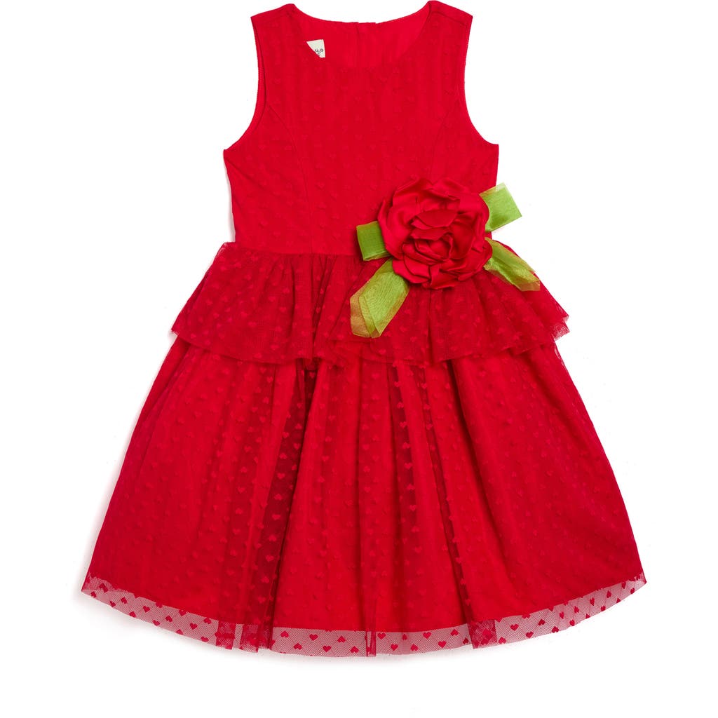 Pippa & Julie Kids' 3d Flower Lace Peplum Dress In Red