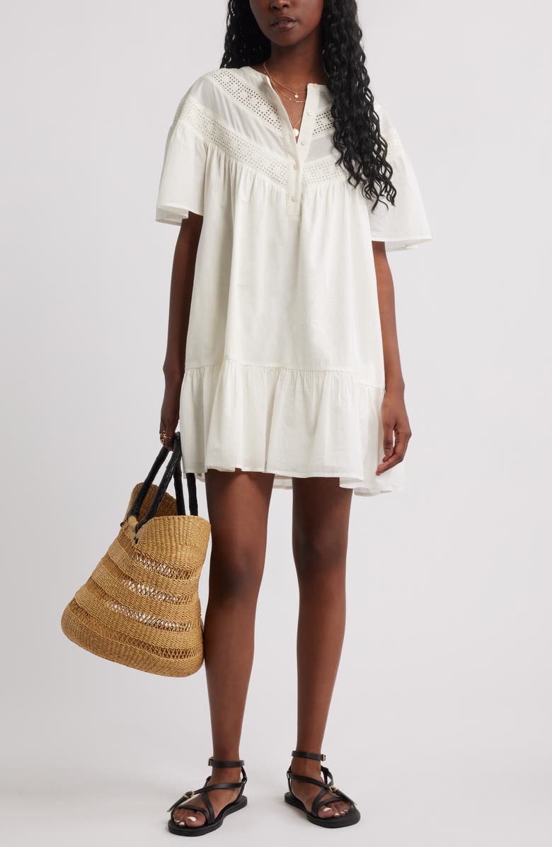 Treasure & Bond Lace Yoke Cotton Shift Dress, Alternate, color, Ivory Egret