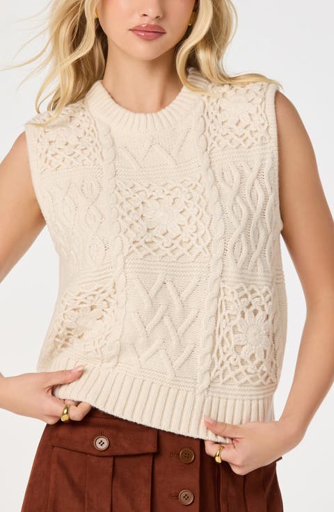 Edlyn Patchwork Cable Knit Sweater Vest