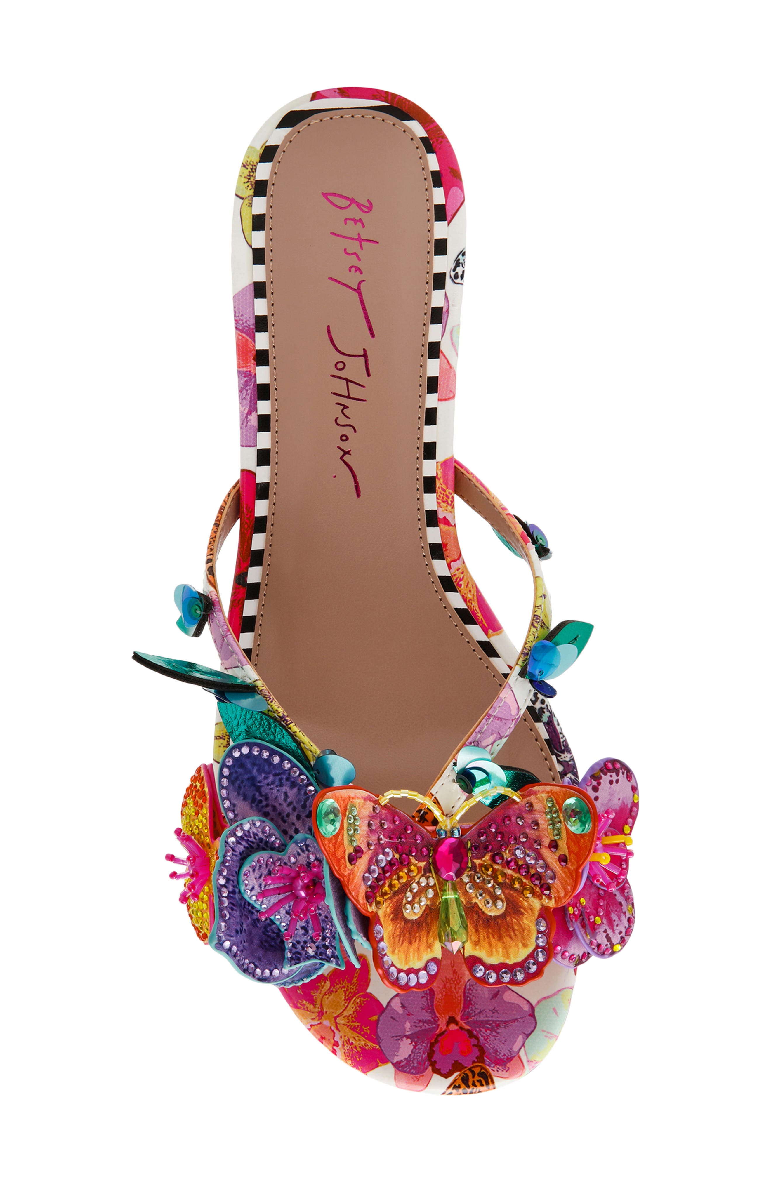 Betsey Johnson Beatriz Flower 
Butterfly Sandal, Alternate, color, White Multi
