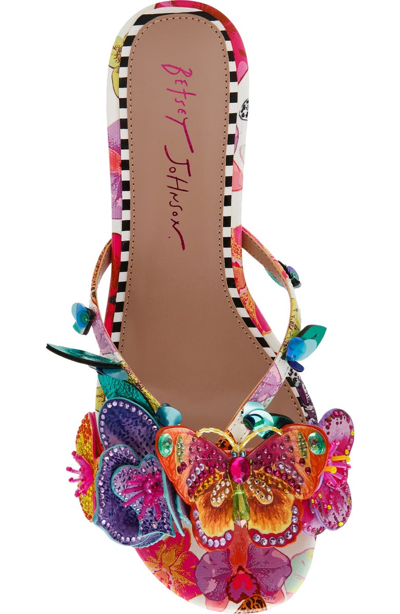 Betsey Johnson Beatriz Flower & Butterfly Sandal, Alternate, color, White Multi