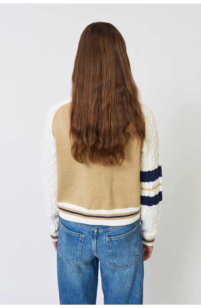 Central Park West Chloe Cable Sleeve Knit Bomber, Alternate, color, Camel