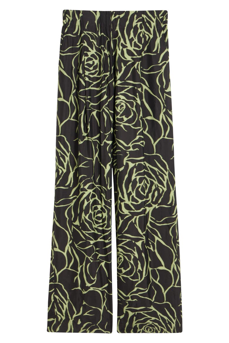 Pila Giant Couture Rose Print Pleated Wide Leg Twill Pants, Alternate, color, BLACK