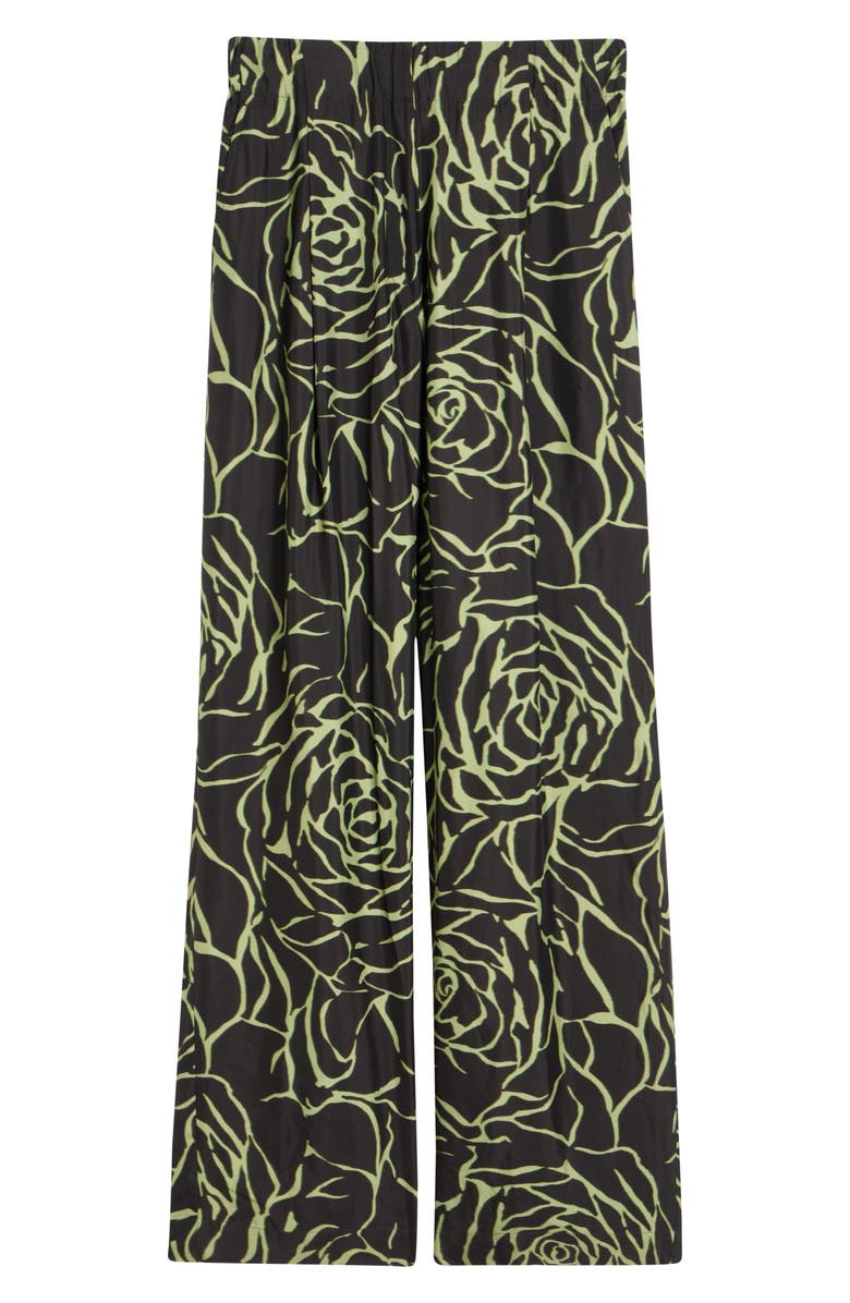 Dries Van Noten Pila Giant Couture Rose Print Pleated Wide Leg Twill Pants, Alternate, color, Black