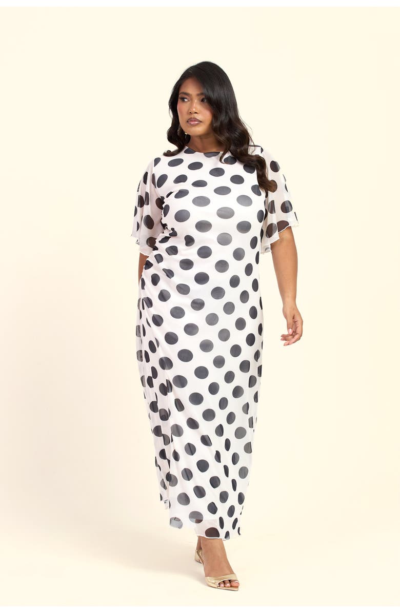 FASHION-SZN CURVE Large Polka Dot Ruched Side Maxi Dress, Alternate, color, Beige