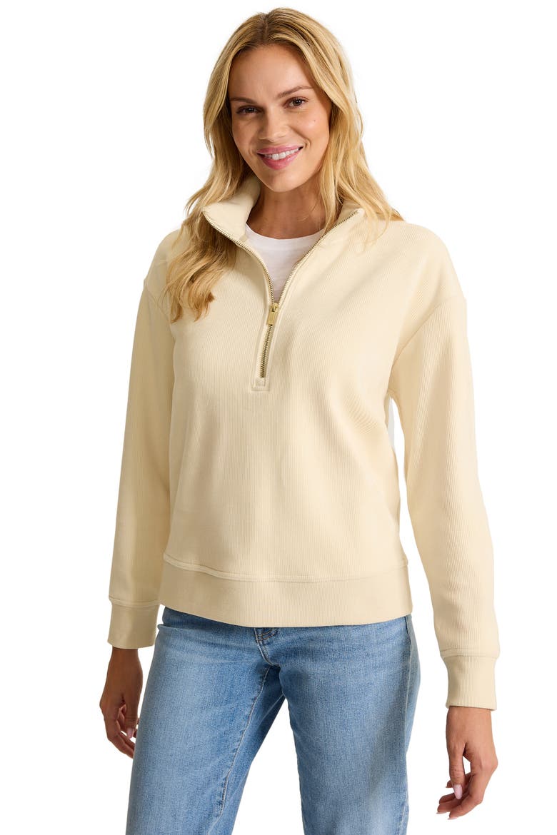 Cozy Cord Half Zip Sweatshirt, Alternate, color, VANILLA LATTE
