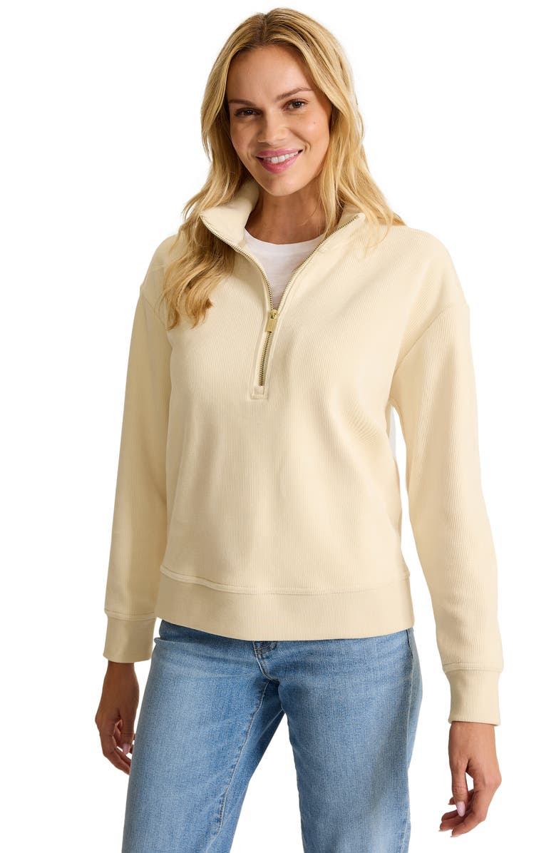 Tommy Bahama Cozy Cord Half Zip Sweatshirt, Alternate, color, Vanilla Latte