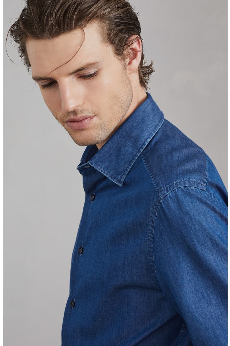 Lightweight denim tuxedo shirt, Alternate, color, Denim