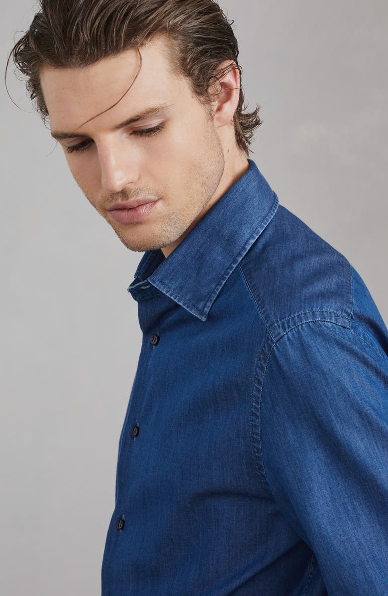 Brunello Cucinelli Lightweight denim tuxedo shirt, Alternate, color, 