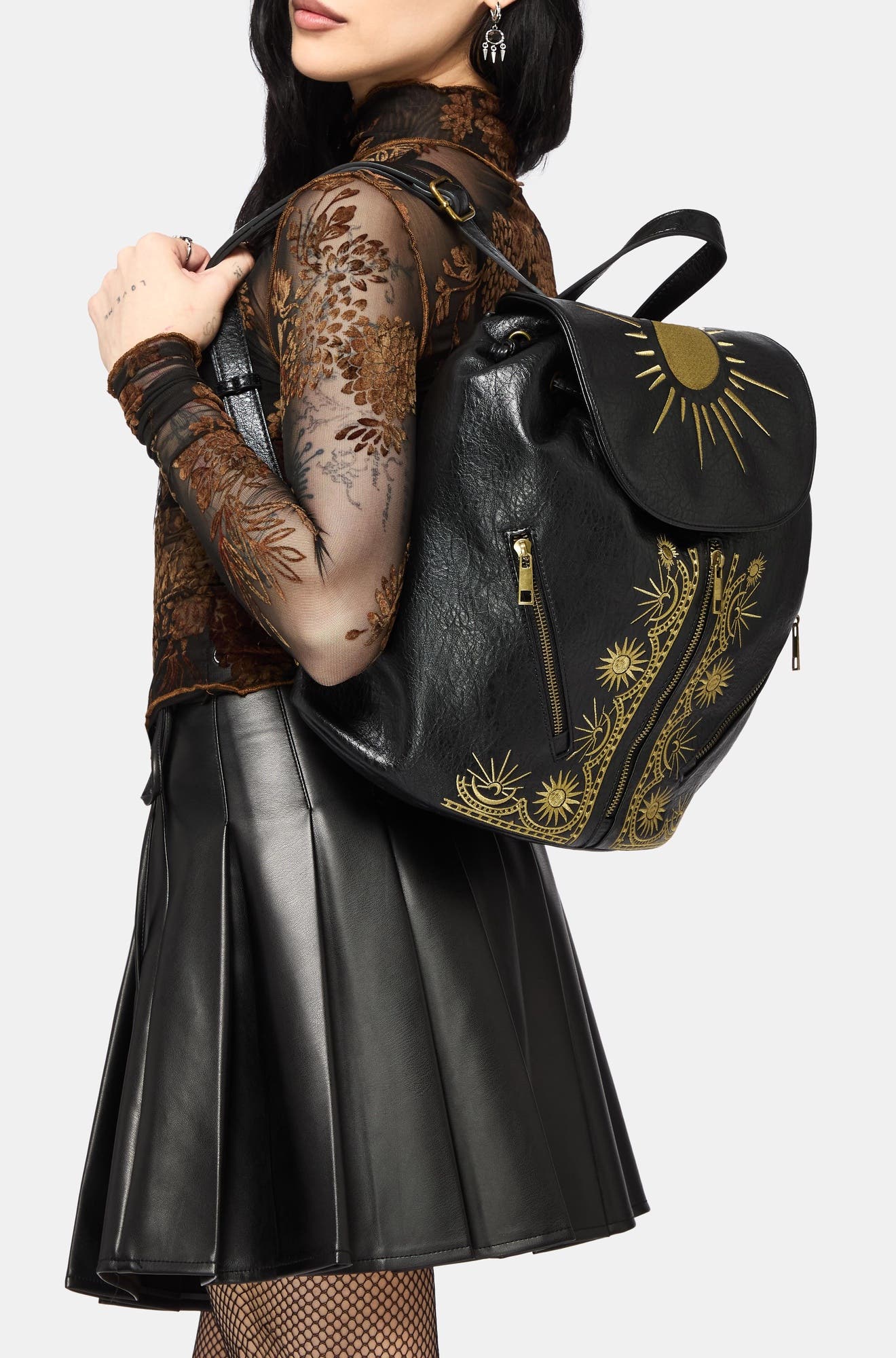 Lunara Celestial Embroidered Backpack, Main, color, Black
