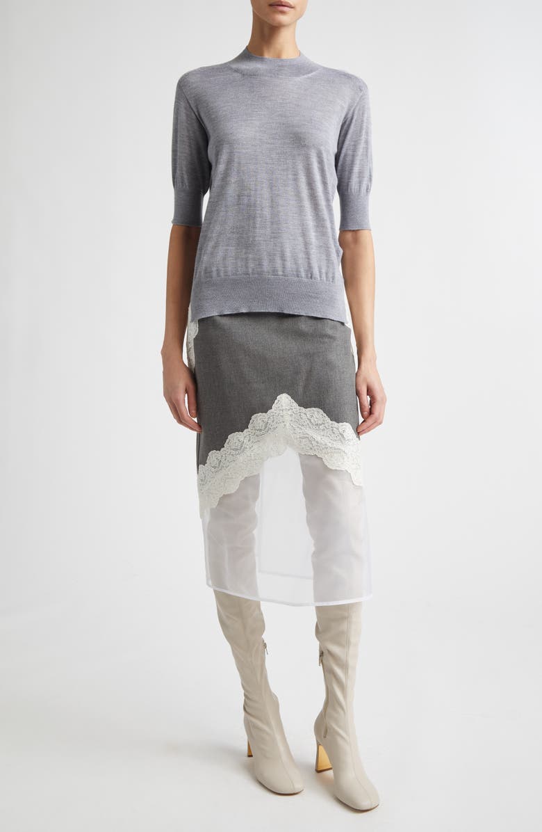 Jil Sander Seamless Short Sleeve Cashmere, Wool & Silk Sweater, Alternate, color, Pebble