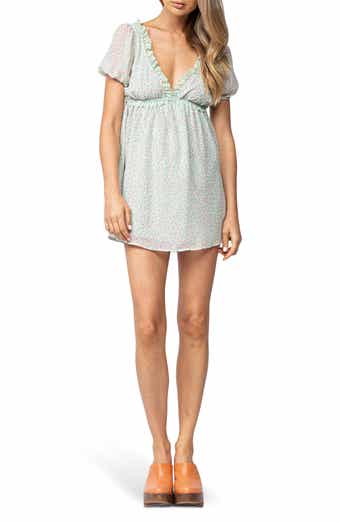Ditsy Floral Puff Sleeve Open Back Minidress