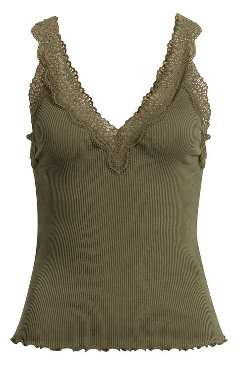V-Neck Lace Cotton Blend Tank