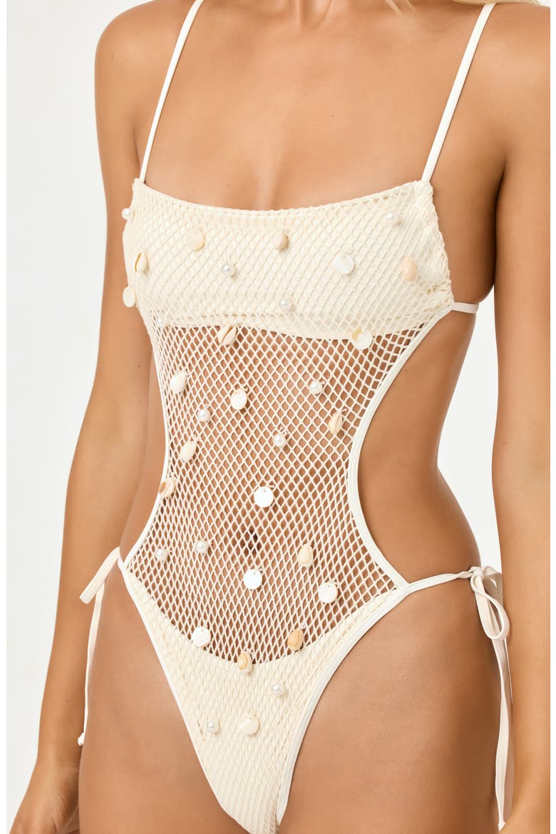 Catching Up Crochet One Piece Monokini Swimsuit, Alternate, color, CREAM