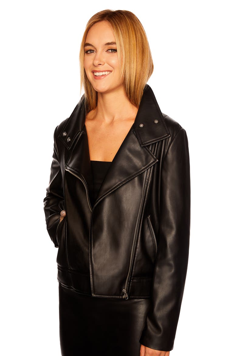 Faux Leather Moto Jacket, Alternate, color, BLACK