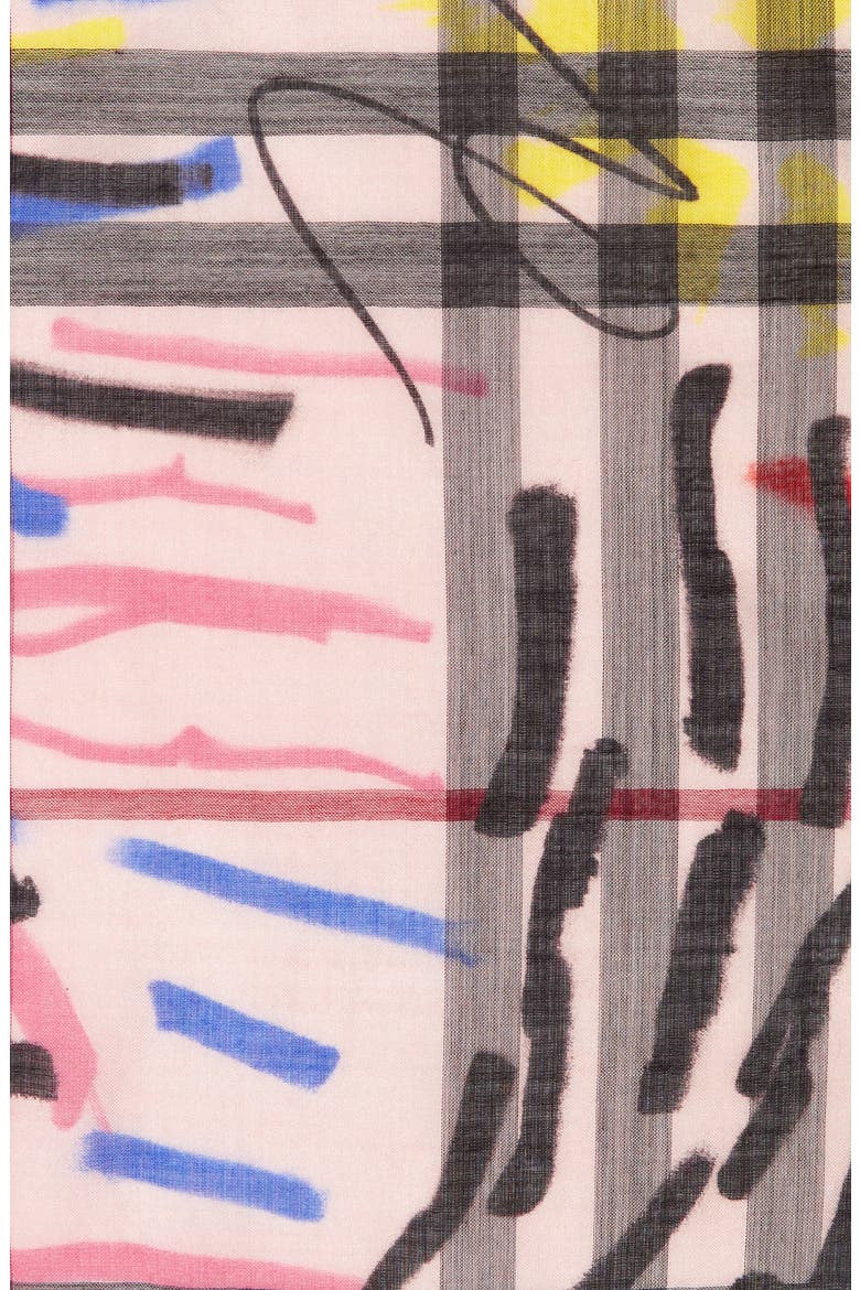 Graffiti Check Print Wool & Silk Scarf, Alternate, color, ROSE PINK