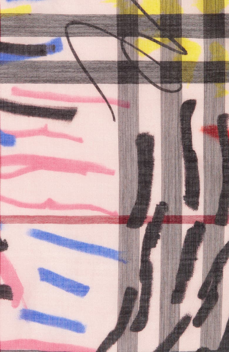 Burberry Graffiti Check Print Wool & Silk Scarf, Alternate, color, 