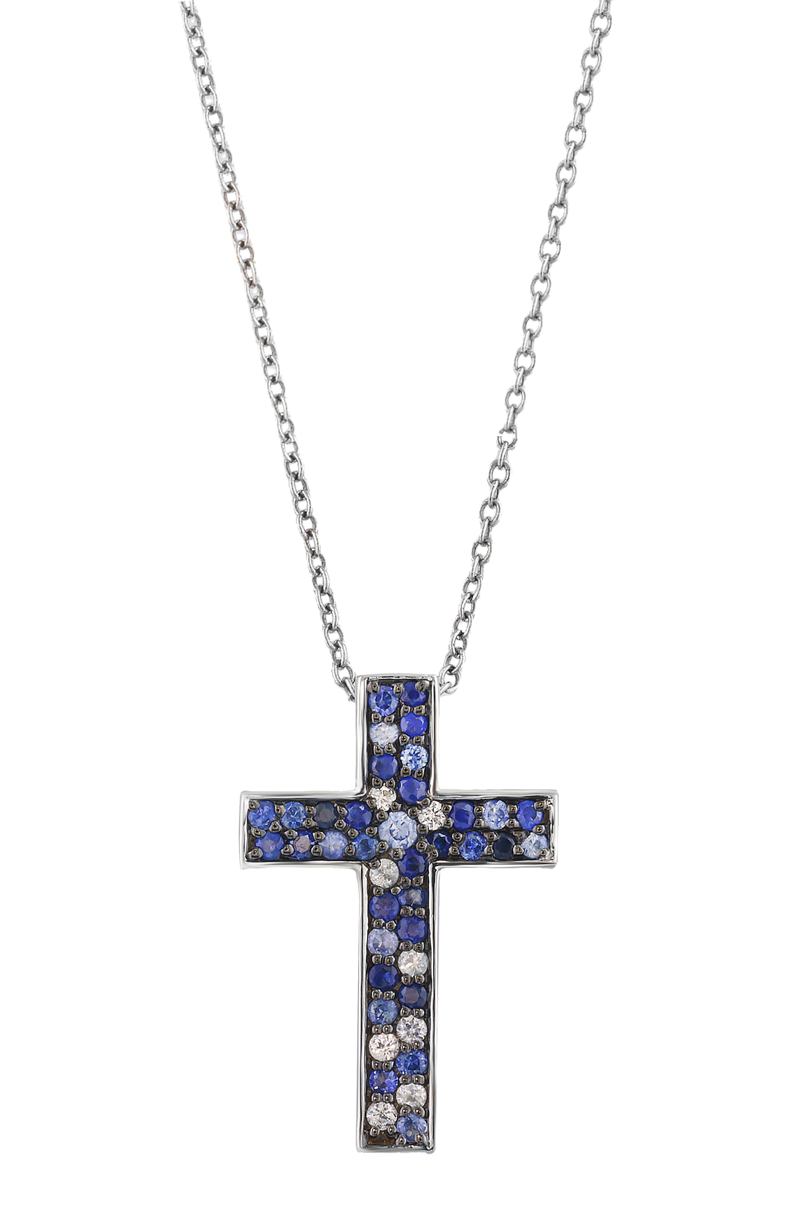 EFFY Sterling Silver Sapphire Cross Pendant Necklace