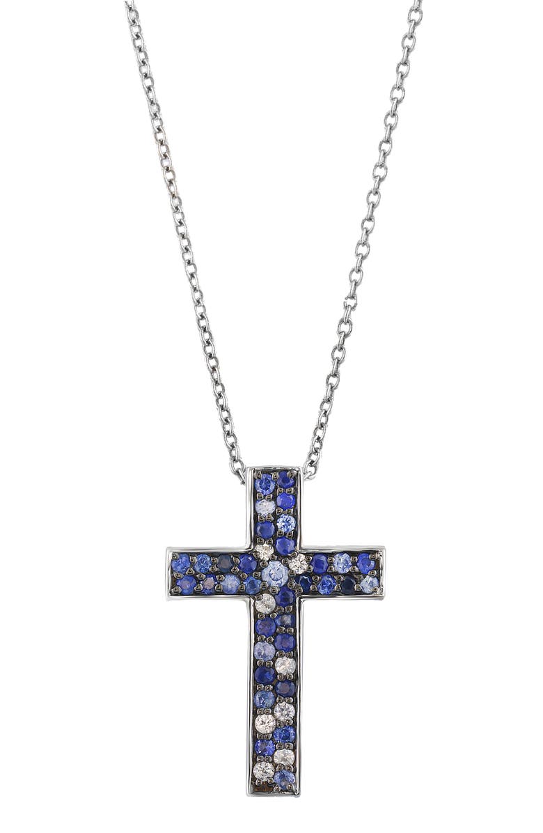 EFFY Sterling Silver Sapphire Cross Pendant Necklace, Main, color, 