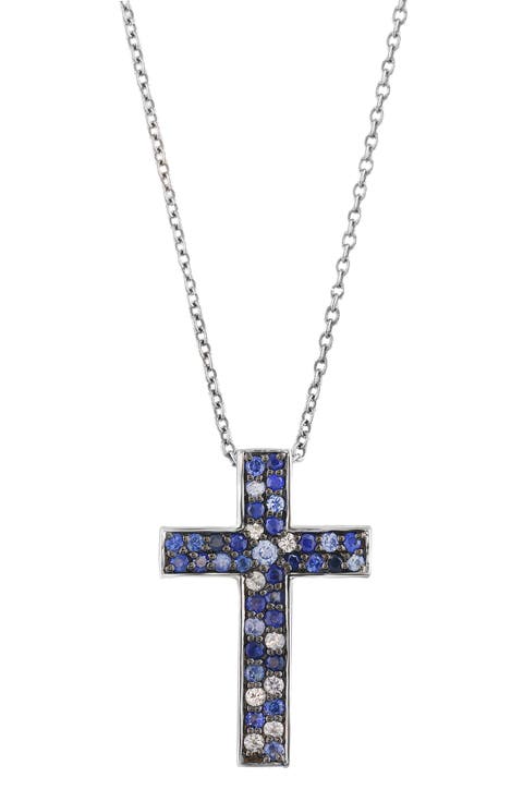 Sterling Silver Sapphire Cross Pendant Necklace