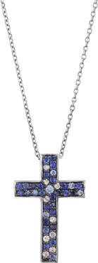 EFFY Sterling Silver Sapphire Cross Pendant Necklace
