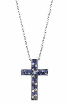 EFFY Sterling Silver Sapphire Cross Pendant Necklace
