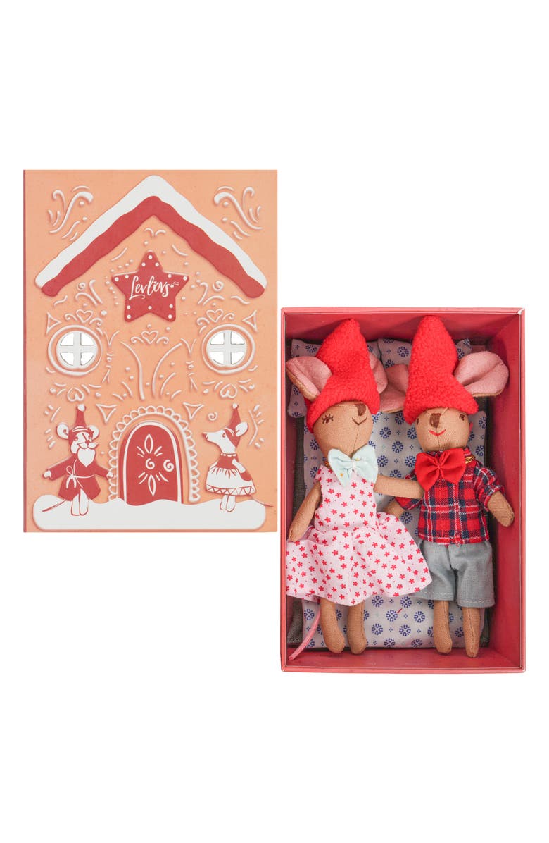 JABBER BALL Set of 2 Mice Stuffed Animals in Gingerbread House Box, Alternate, color, Multi