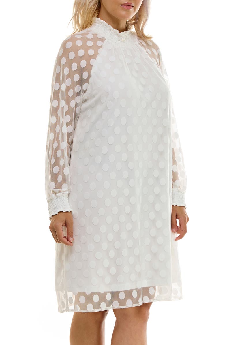 Nina Leonard Polka Dot Long Sleeve Trapeze Dress, Alternate, color, Ivory