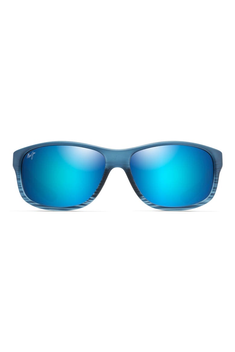 Kaiwi Channel 62mm PolarizedPlus2® Rectangular Sunglasses, Main, color, BLUE BLACK STRIPE/ BLUE HAWAII