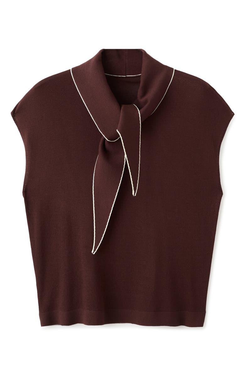 MANGO Bert Tie Neck Top, Alternate, color, Chocolate