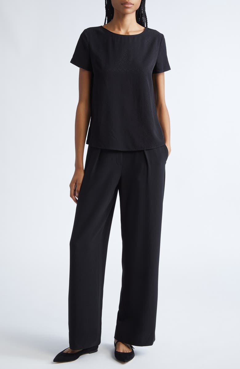 Emporio Armani Pointelle Satin Top, Alternate, color, Black