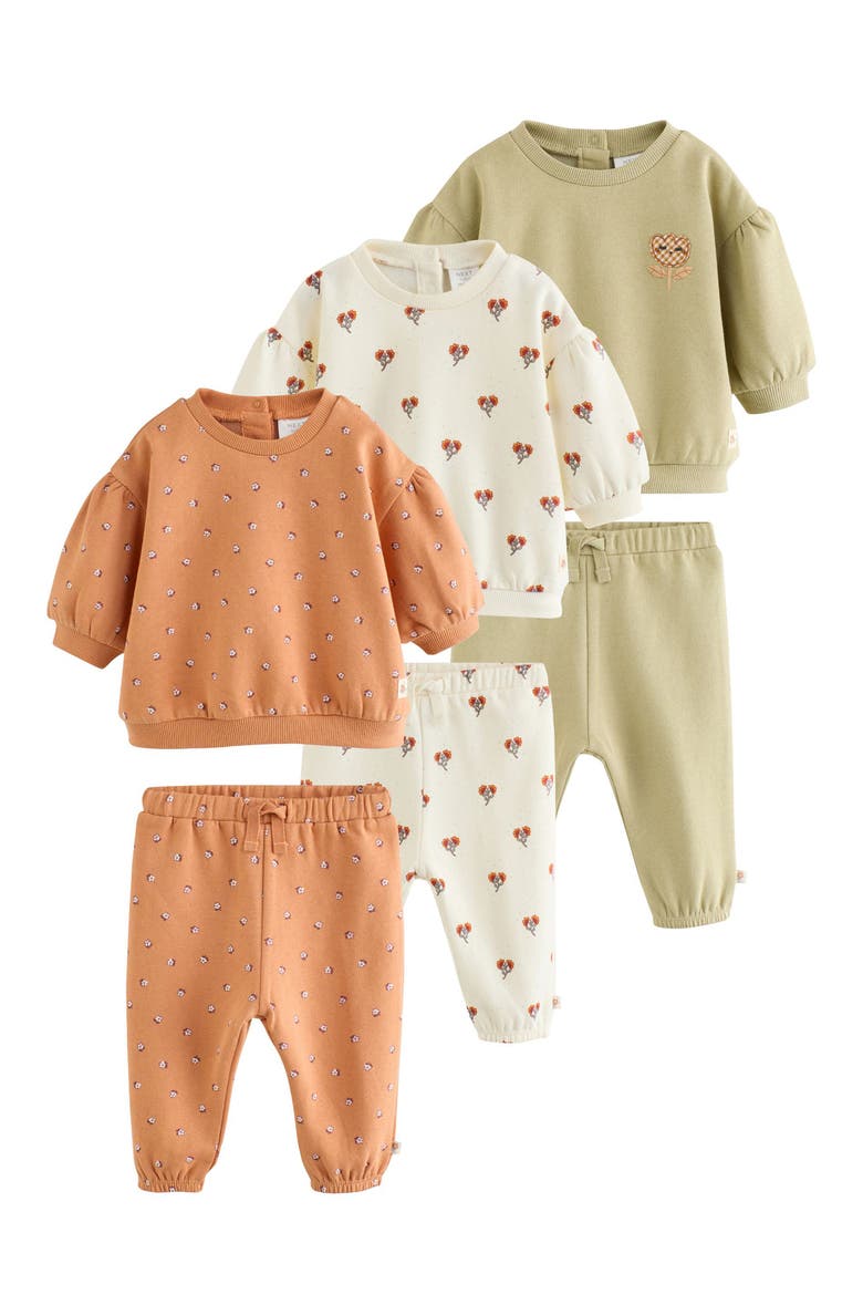 Kids' 6-Piece Floral Sweatshirt & Joggers Set, Main, color, GREEN FLORAL