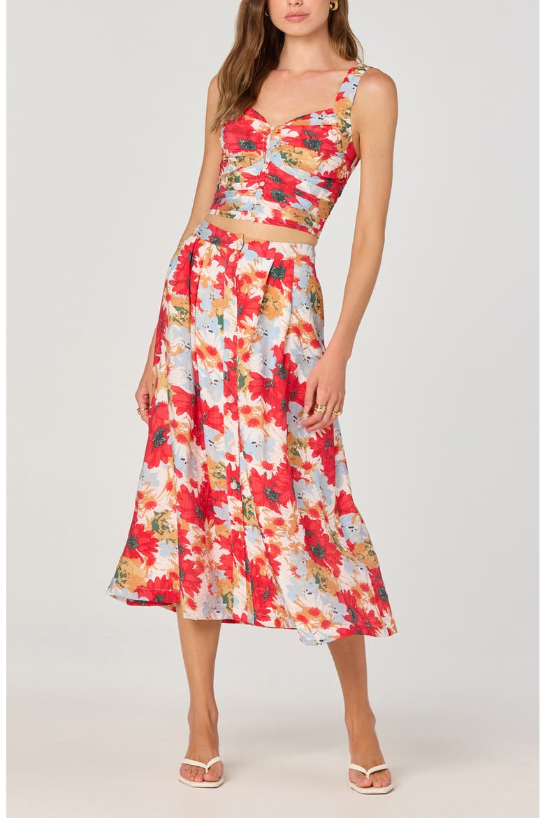 Floral Print Midi Skirt, Alternate, color, RED MULTI FLORAL